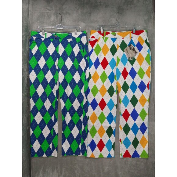 Royal and Awesome Golf Pants Mens 36x30 Argyle Plaid Cotton Divot Tool Lot of 2 - Picture 1 of 10